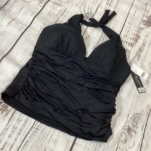 346. La Blanca Black Halter Tankini Top NWT Size 14